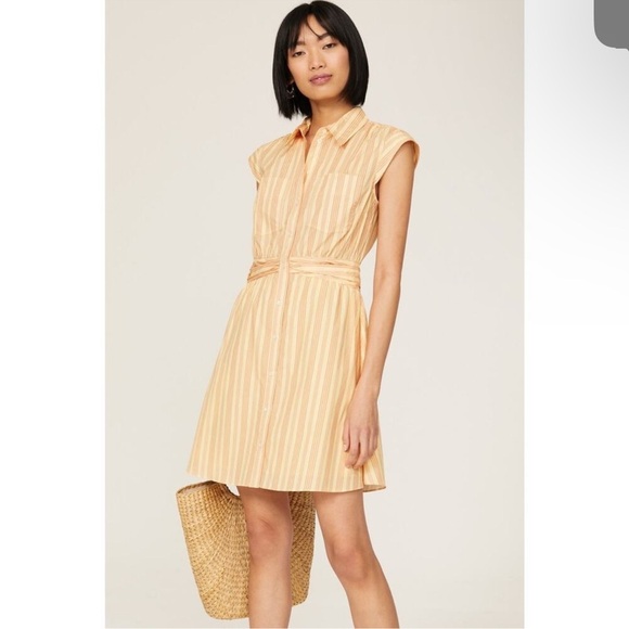 Derek Lam Dresses & Skirts - Derek Lam Collective Yellow Pinstripe Collared Button Up Shirt Dress Size 36 (xs